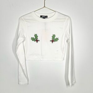 NWT Missguided Holly Motif Cropped Long Sleeve T Shirt 2